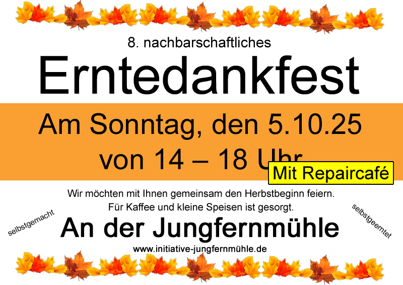 8. Erntedankfest @ Platz an der Jungfernmühle